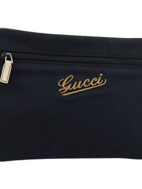 GUCCI Pouch Nylon Navy Silver Auth bs22200